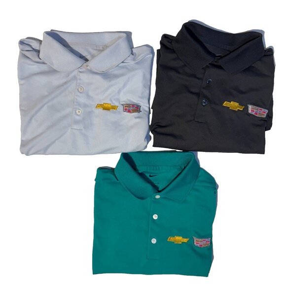 Lot Of 3 Nike Dri-Fit Cadillac GM Chevy Dealers Golf Polo Shirt Mens Small - Picture 1 of 9